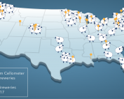 US map showing Cellometer and top 50 breweries